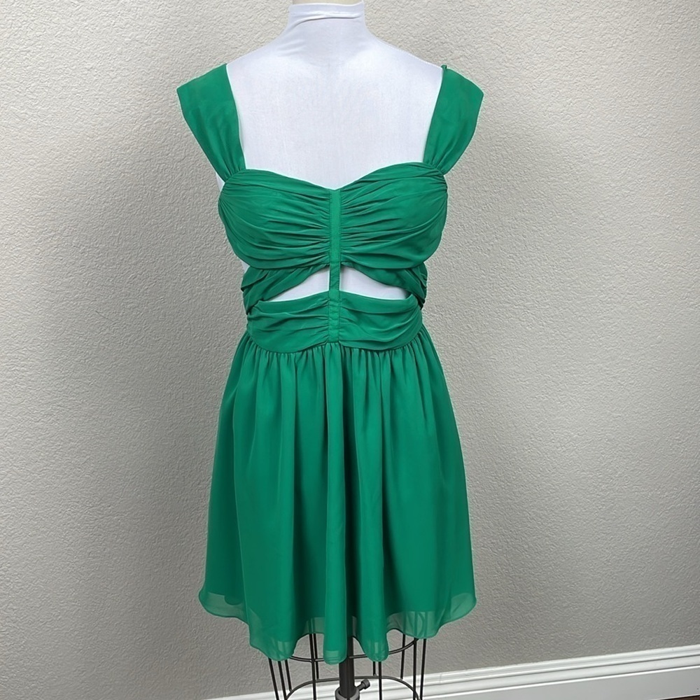 Jay Godfrey Sweetheart Chiffon Cut Out Fit Flare Mini Dress Green Sz 6